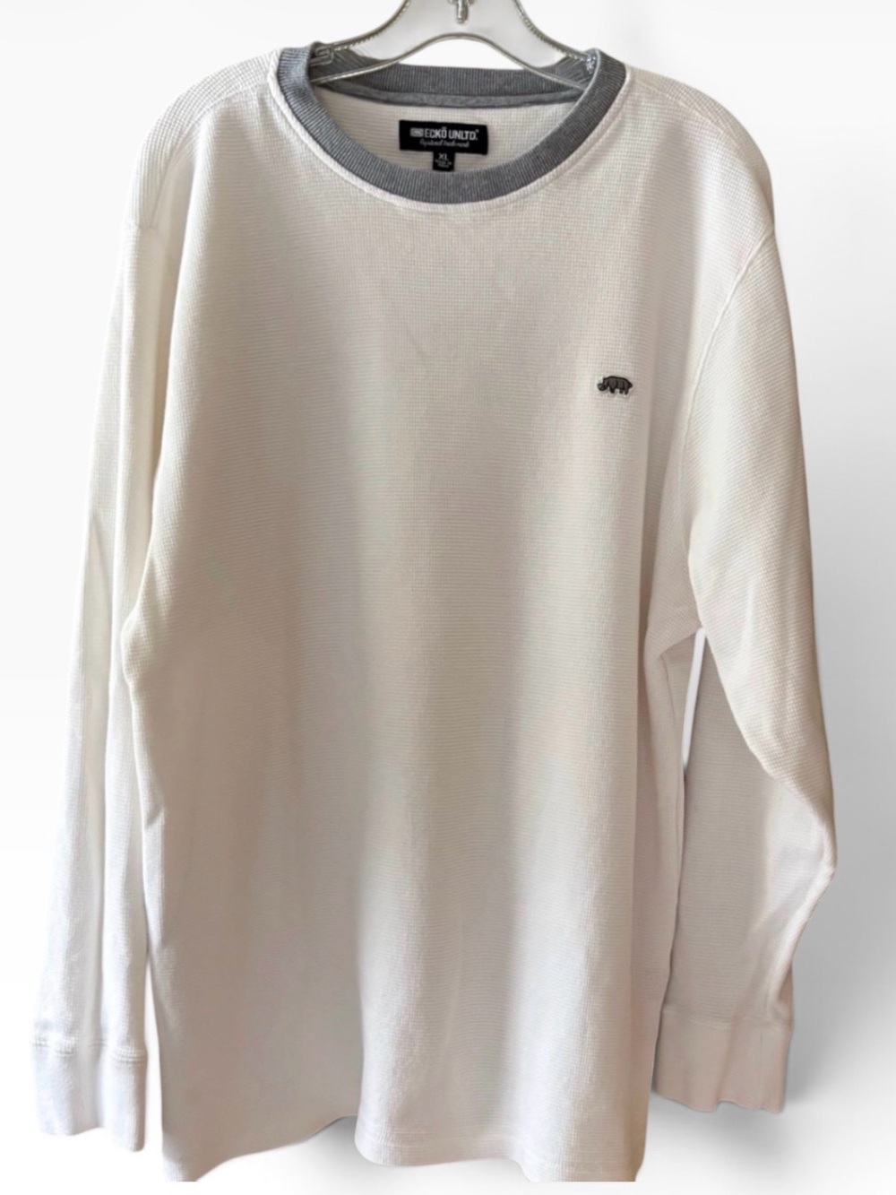 NWOT Y2K ECKŌ UNLTD Mens waffle-knit thermal long sleeve crewneck shirt Size XL